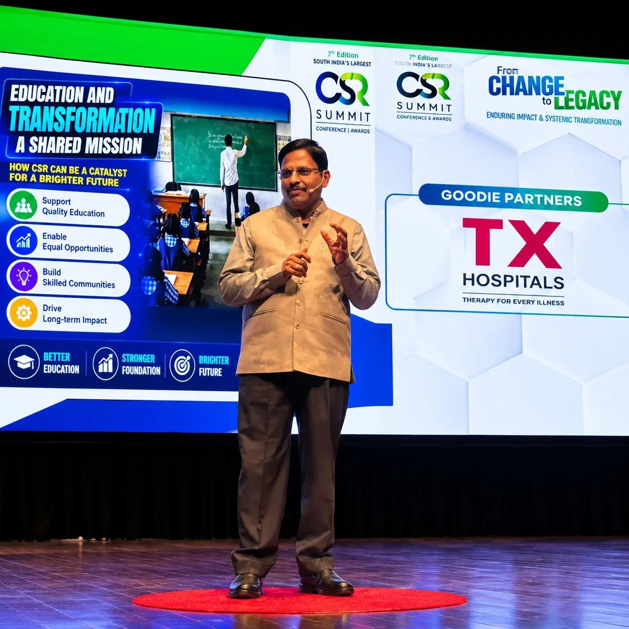 Yennam Srinivas Reddy speaks at a CSR summit session titled Education and Transformation: A Shared Mission
